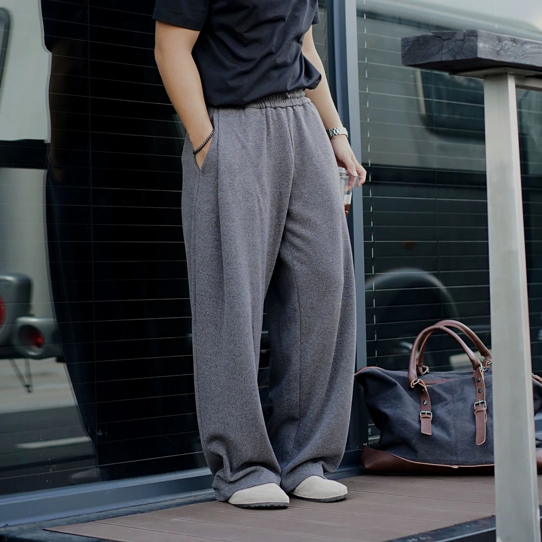 秋冬季弯刀肌理羊毛桑蚕丝混纺长裤柔软男女同款休闲运动宽松卫裤