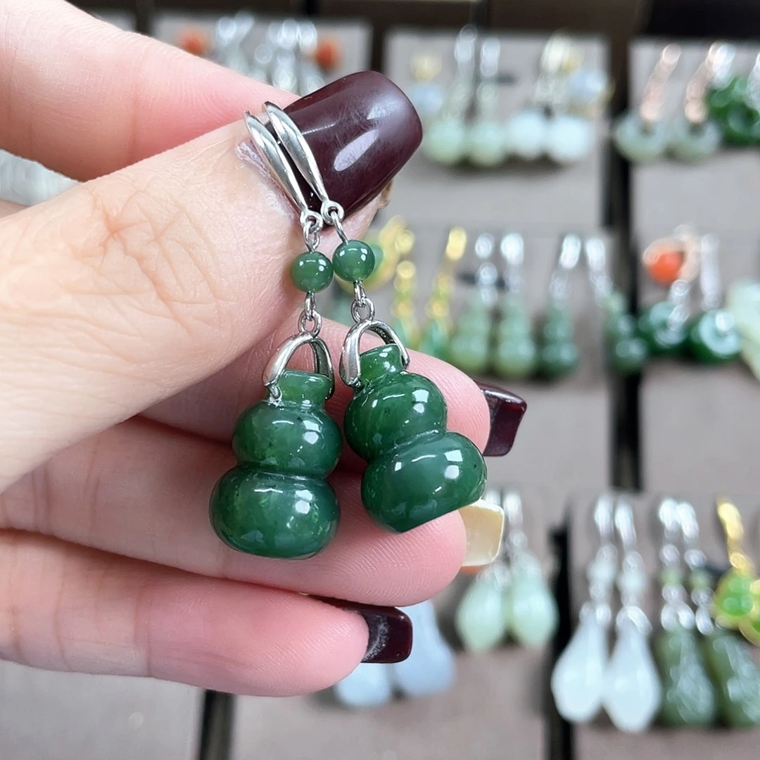 和田玉银S925镶嵌耳饰