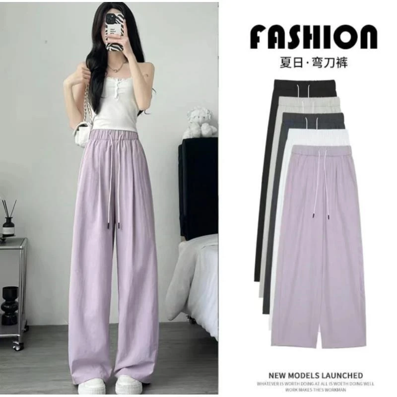 紫色弯刀裤女夏季薄款2025新款小个子显瘦运动裤