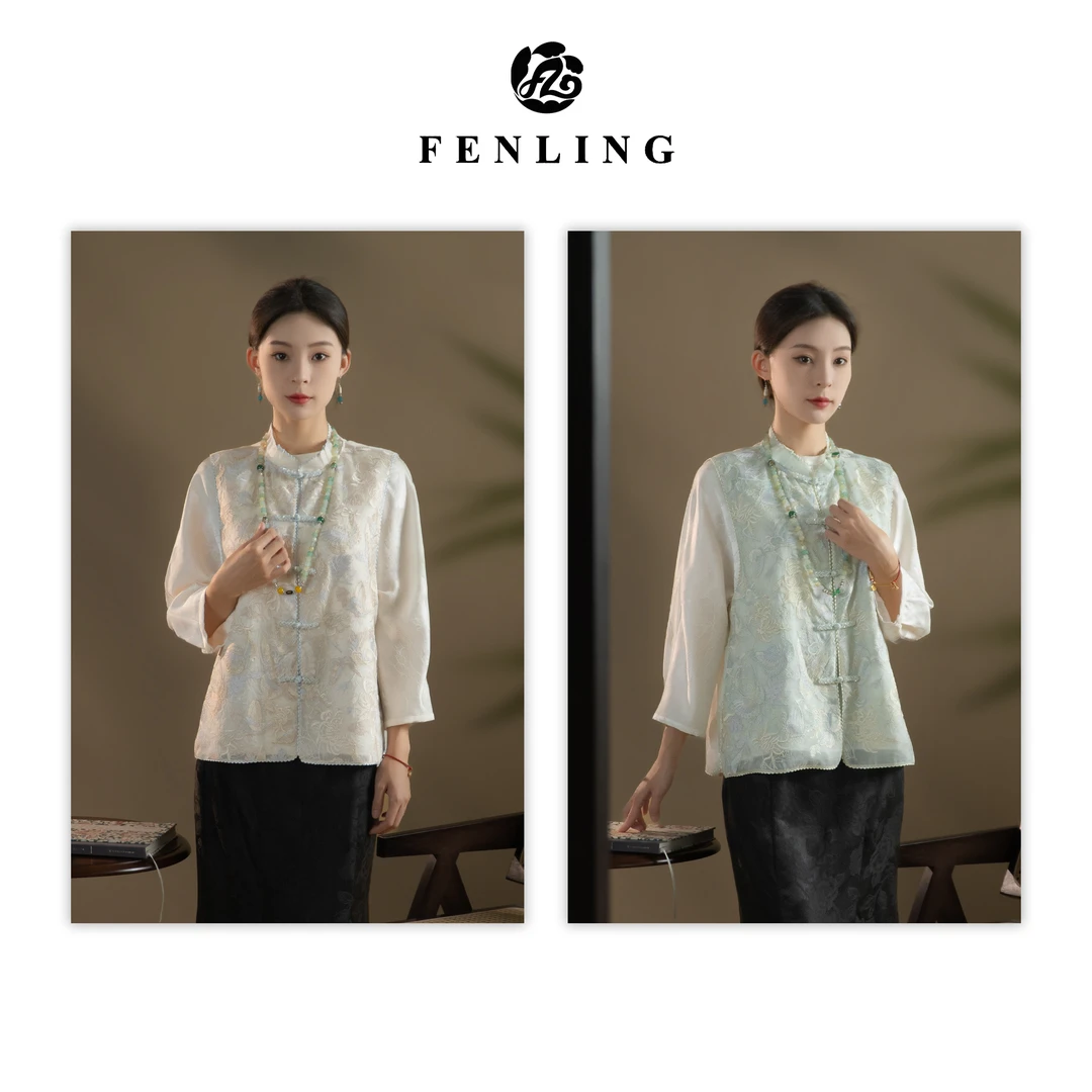 芬领-芙蕖蝶梦-2025轻奢桑蚕丝重工刺绣圆领无袖马甲百搭BX1925