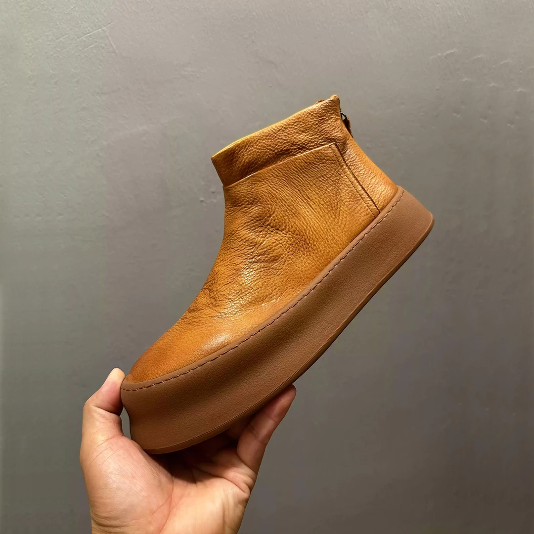 钦宏酷奇2025秋冬新款真皮高帮鞋男厚底一脚蹬切尔西靴加绒马丁靴