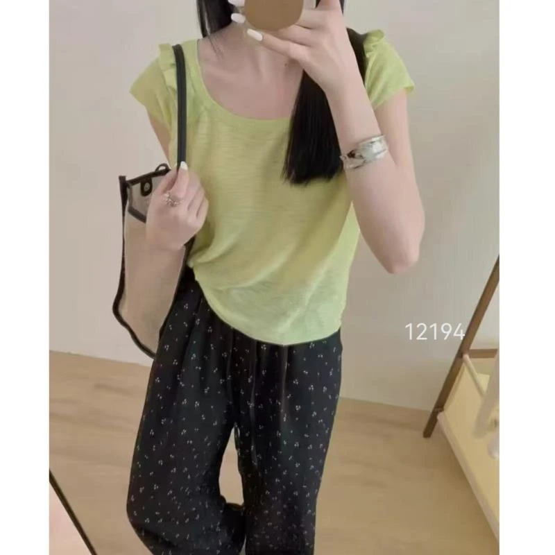 12194（部分无水洗唛，介意慎拍）SANFAN袖口袖子木耳边娃娃衫短袖