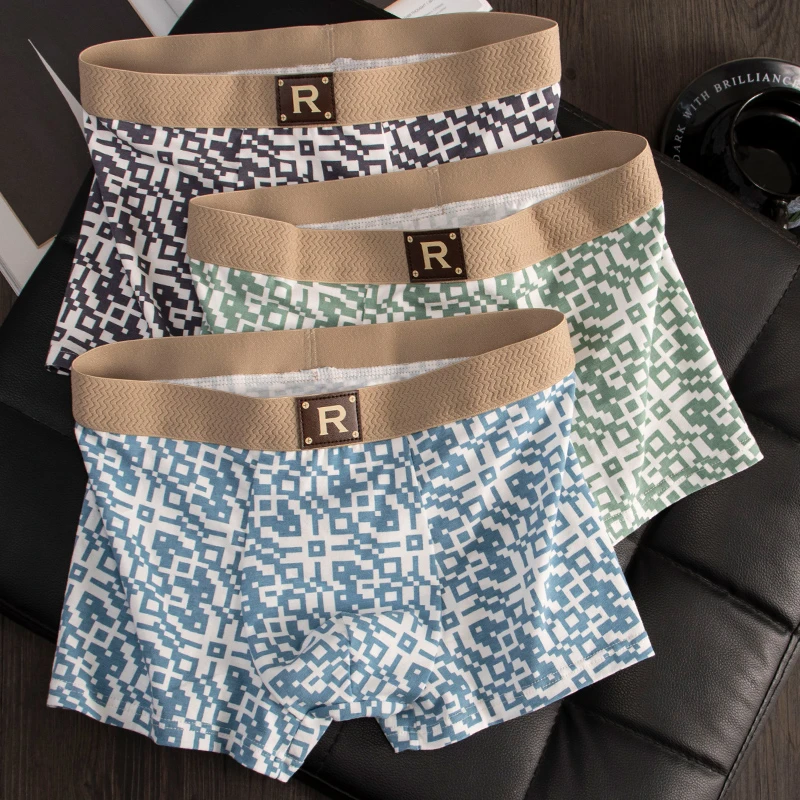 男士内裤数码印花男新款男士平角裤舒适宽松透气中腰平角内裤裤衩