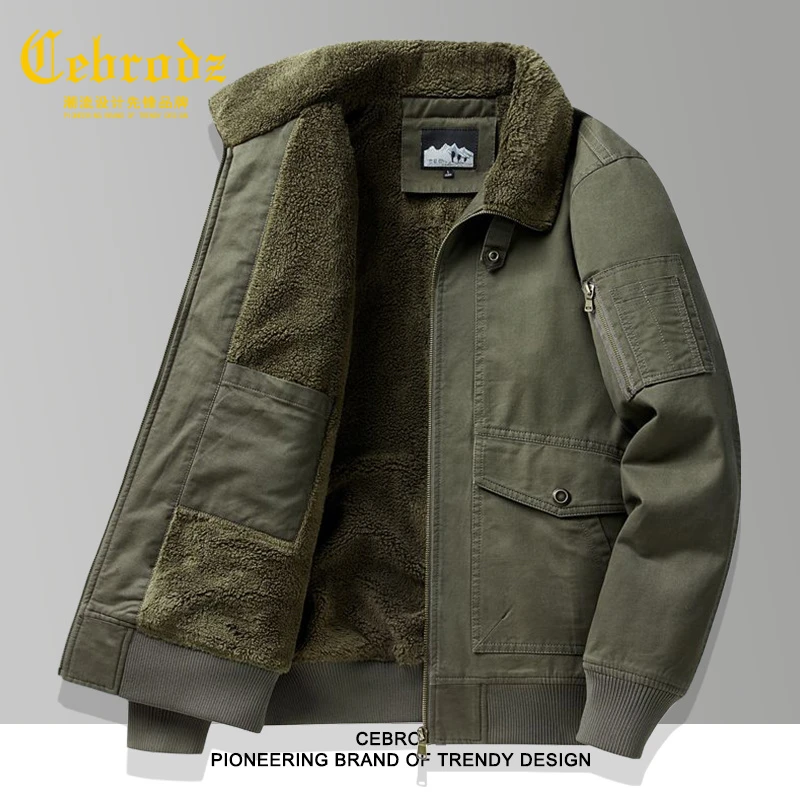 法国Cebrodz秋冬男士百搭外套棉服秋冬加绒加厚中年宽松保暖棉服