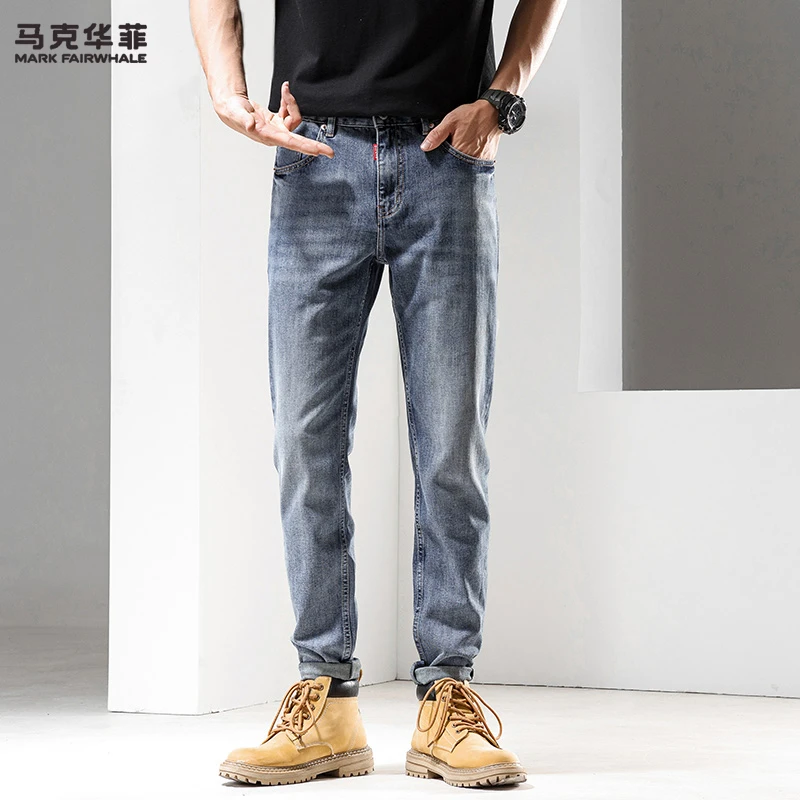【马克华菲】夏季男士休闲宽松直筒经典复古清灰色牛仔裤9027