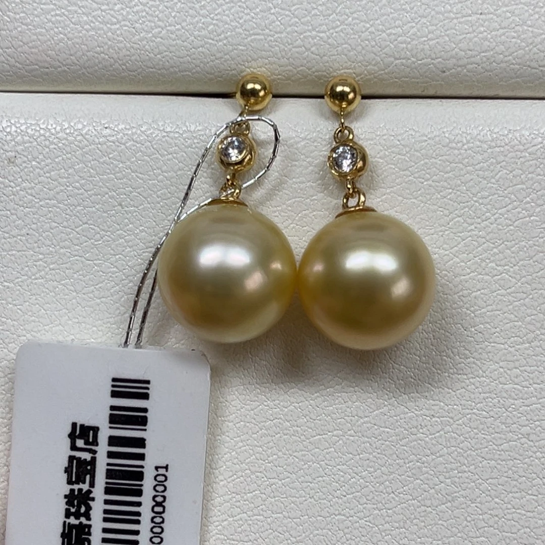 耳饰18K金镶嵌海水珍珠10-11mm