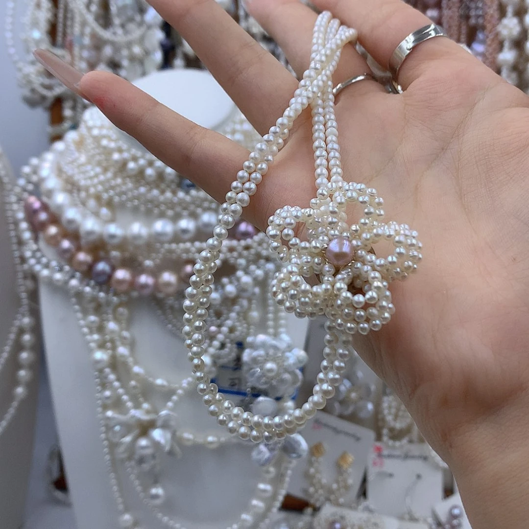 蕾***淡水珍珠项链耳饰银S925镶嵌