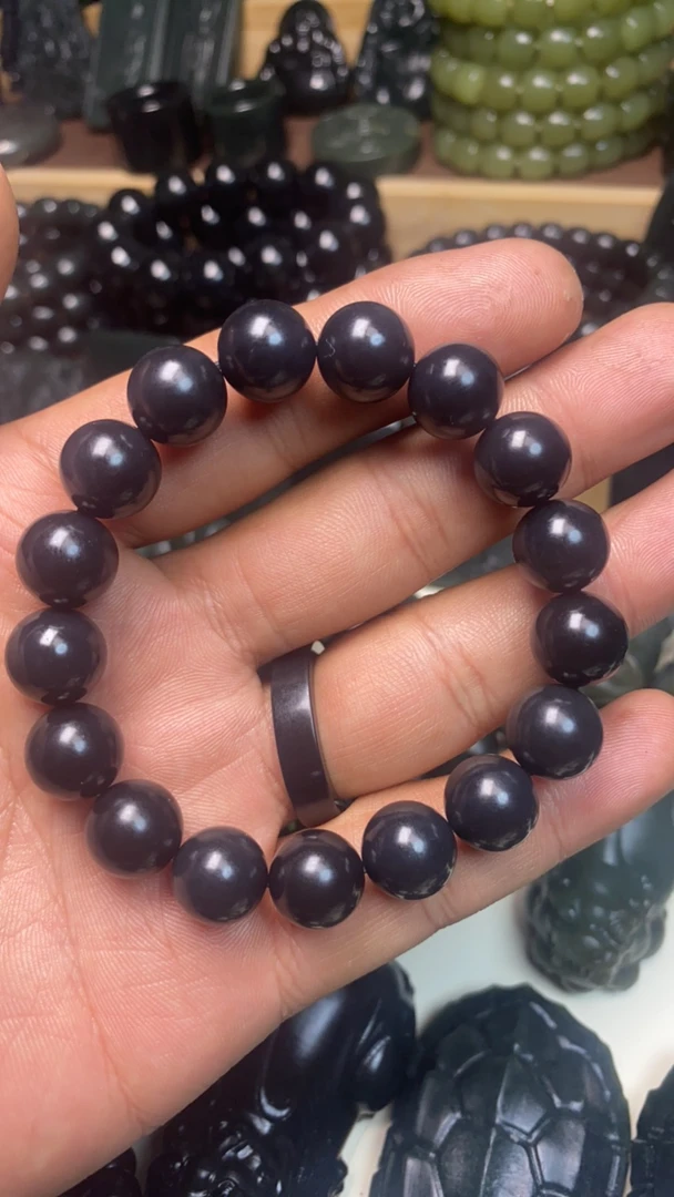 和田玉墨玉卡12圆珠