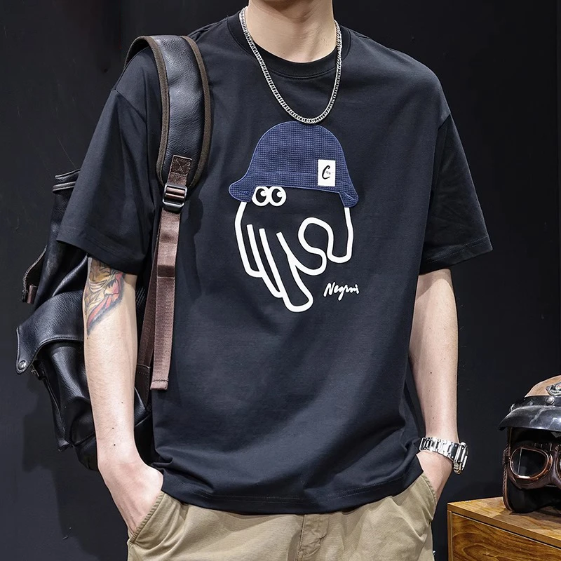 MR.MUDI/穆迪先生凉感科技棉短袖t恤男士宽松大码潮牌夏季2025新