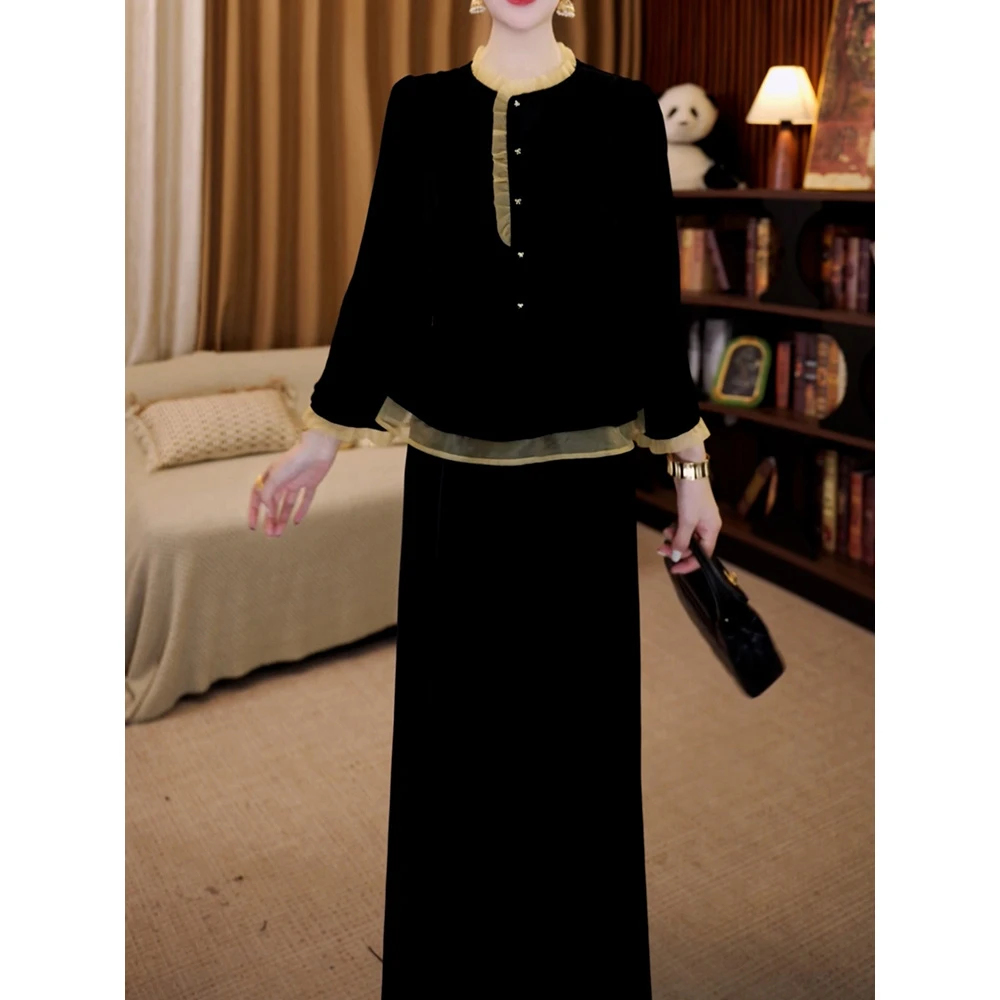 高级感优雅裤套装女2025秋季新款轻奢时尚减龄显瘦丝绒上衣+裤子