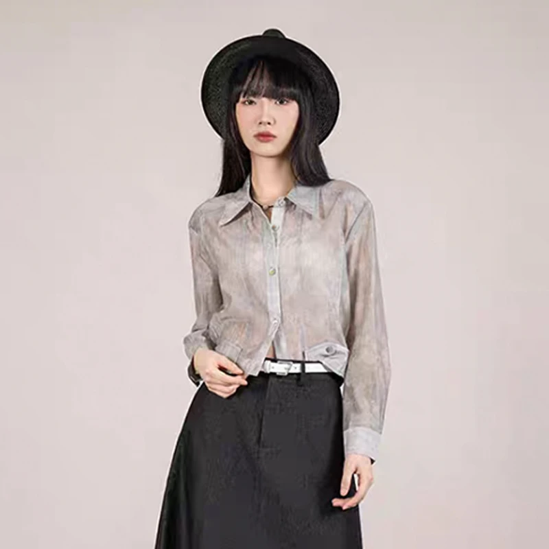 D-HARRY/迪哈利2025夏季新款天丝灰色长袖短衬衫DH252D90390T