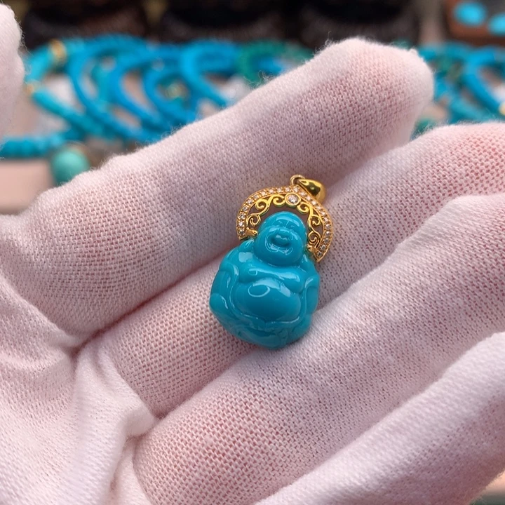 绿松石18K金镶嵌湖北天然原矿绿松石