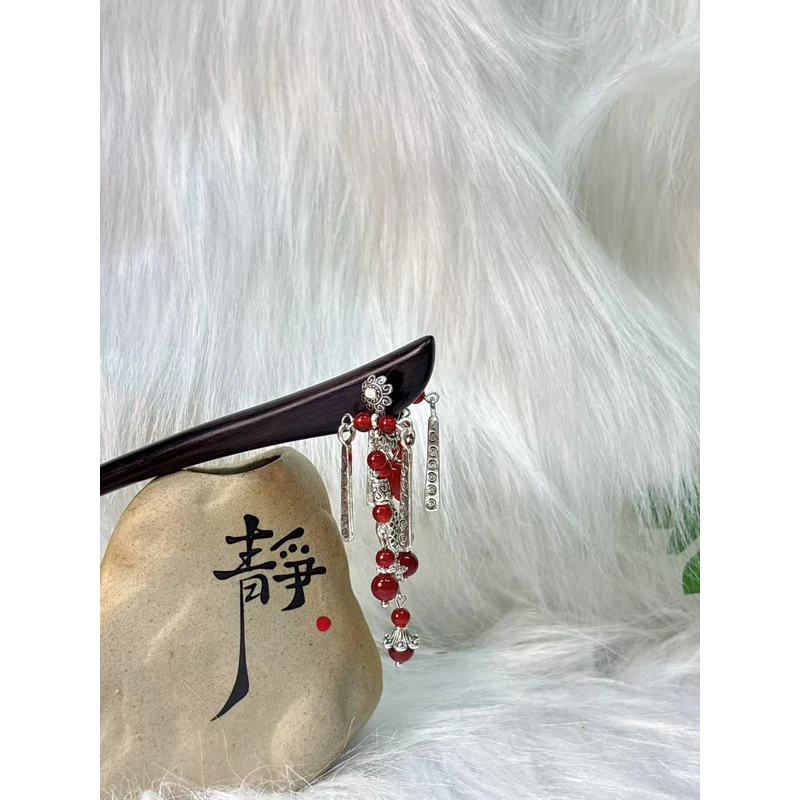 炑歌K233原创设计15公分彩云之南红色流苏百搭简约时尚款发簪