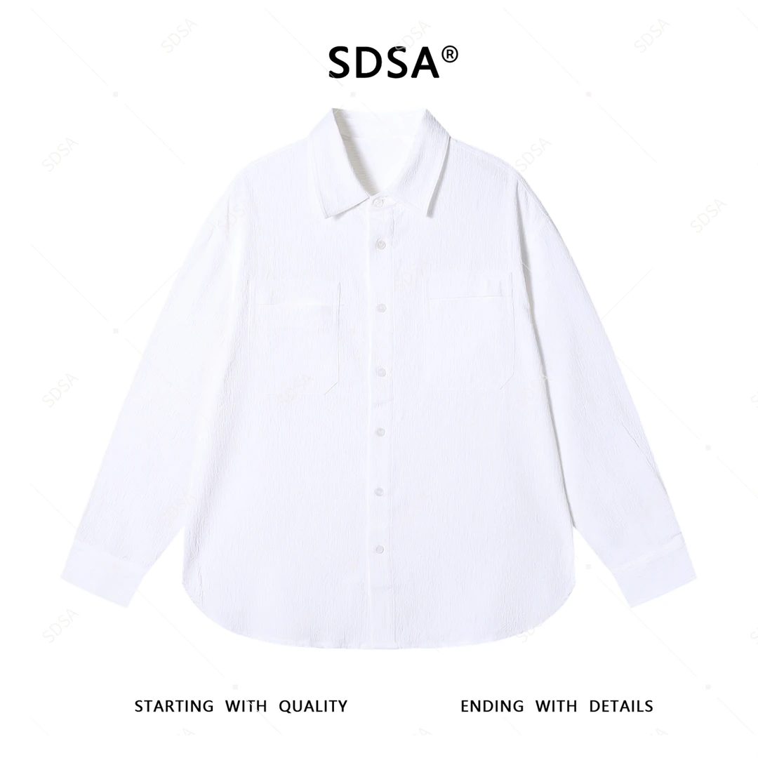 SDSA男士长袖t恤2025新款轻奢痞帅男装简约下摆不规则开衫衬衫