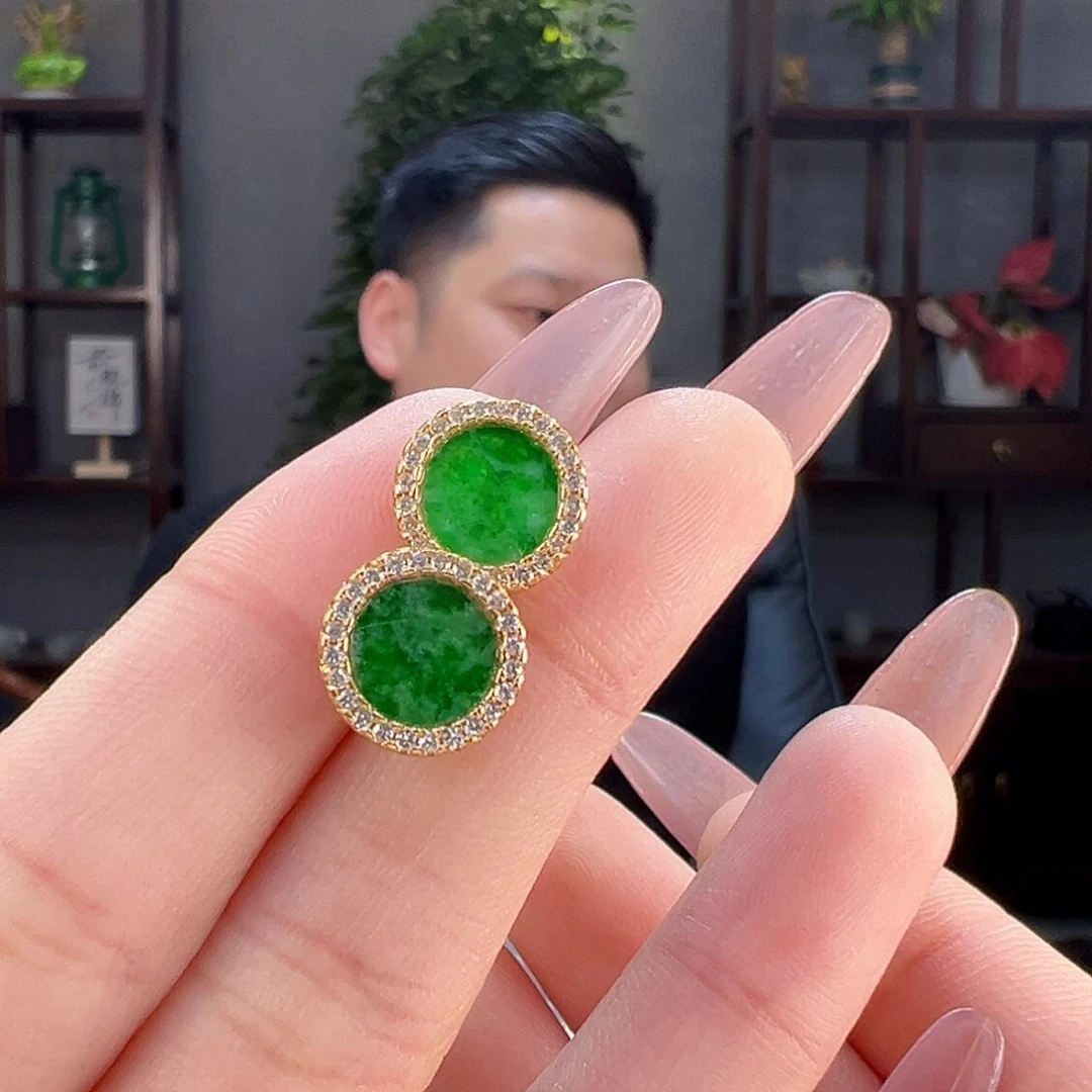 翡翠耳饰银S925镶嵌耳环57