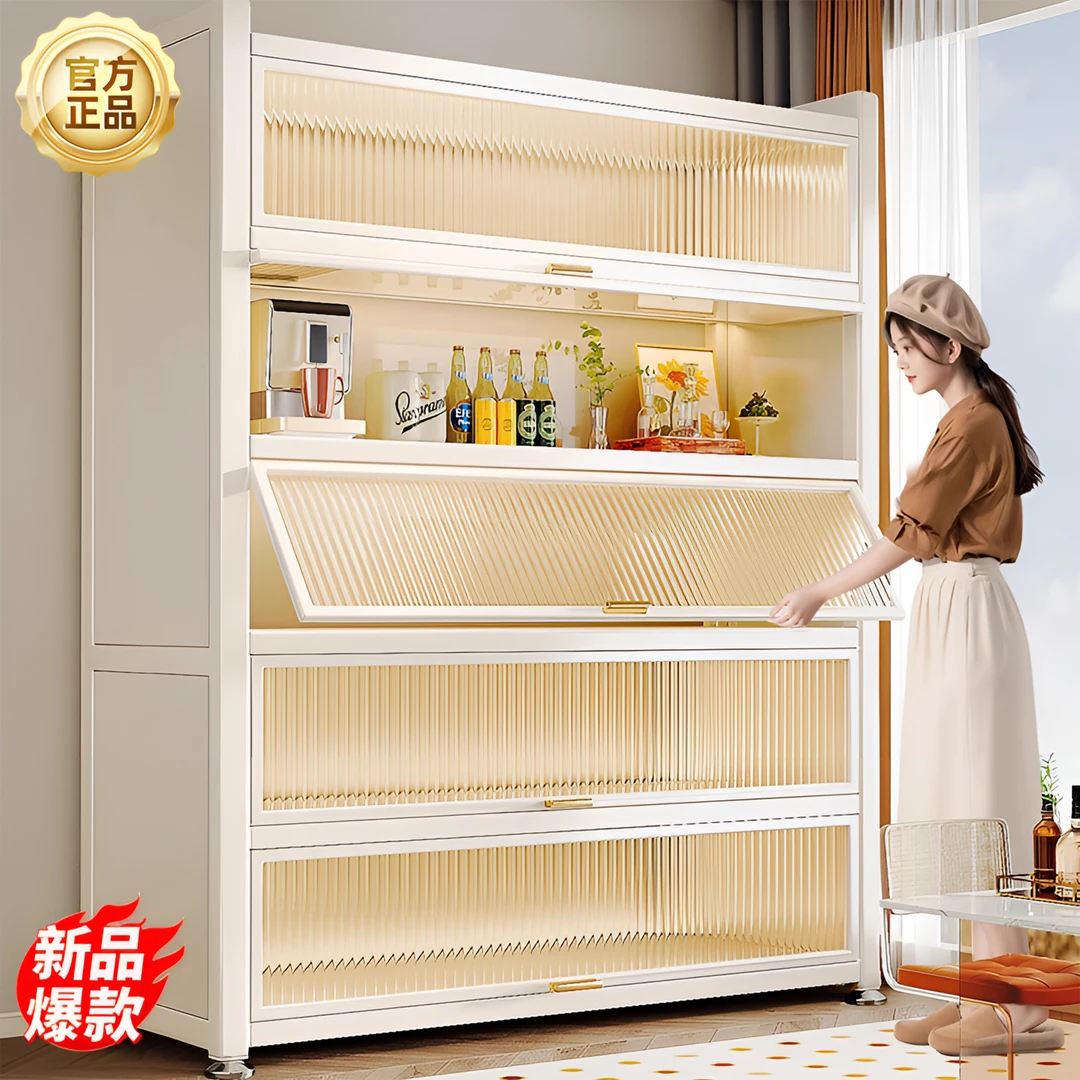 上翻门厨房防尘餐边柜碗柜家电微波炉收纳柜多层落地多功能置物架