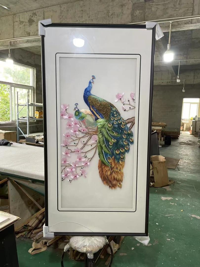 苏绣孔雀刺绣装饰画入户玄关画挂画