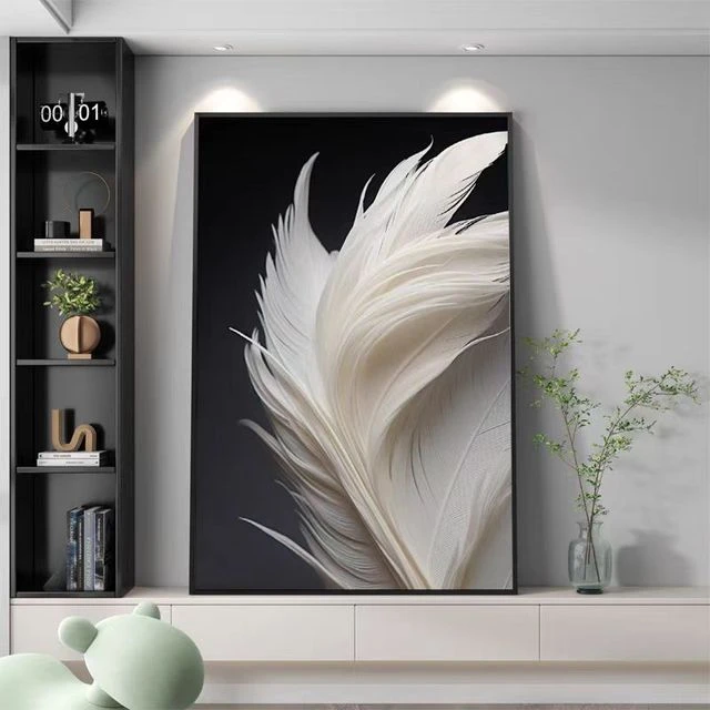 【直播】羽毛黑白抽象沙发背景墙装饰画现代简约客厅挂画入户玄关