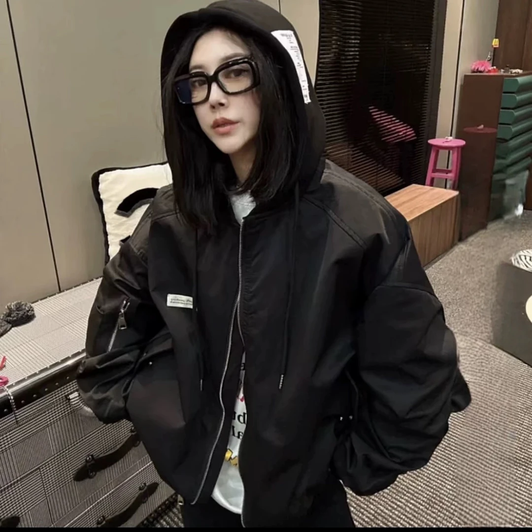 2025春季新款宽松大版连帽棒球服外套