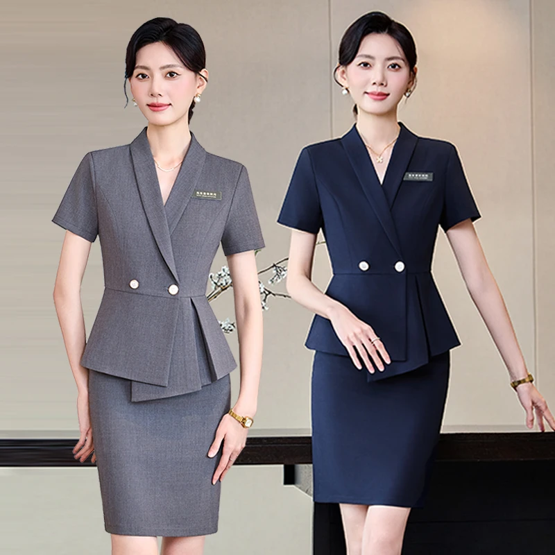 高端美容院职业套装女短袖夏季气质正装经理酒店前台接待工作服