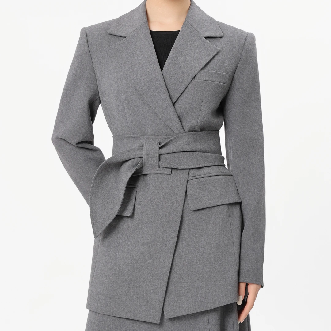 AMASS/阿玛施新款时尚设计师职业腰封双排扣西装女士5400722