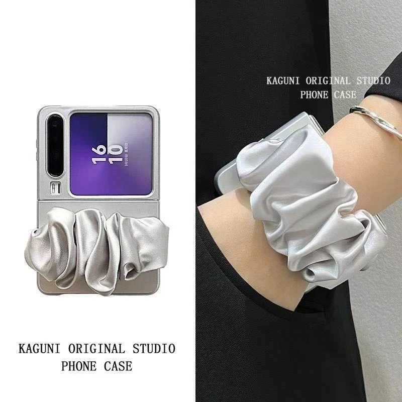 个性烤漆银色丝巾腕带适用华为purax手机壳新款折叠小米MIXflip壳