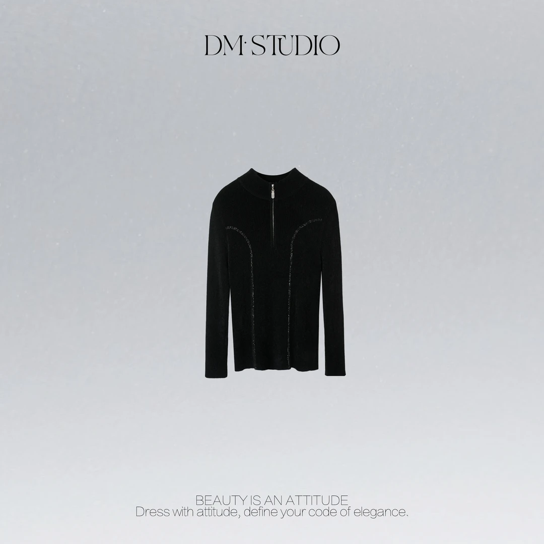 DEDM•STUDIO/气质减龄排钻半拉链立领针织衫上衣2511ZZS/090-003