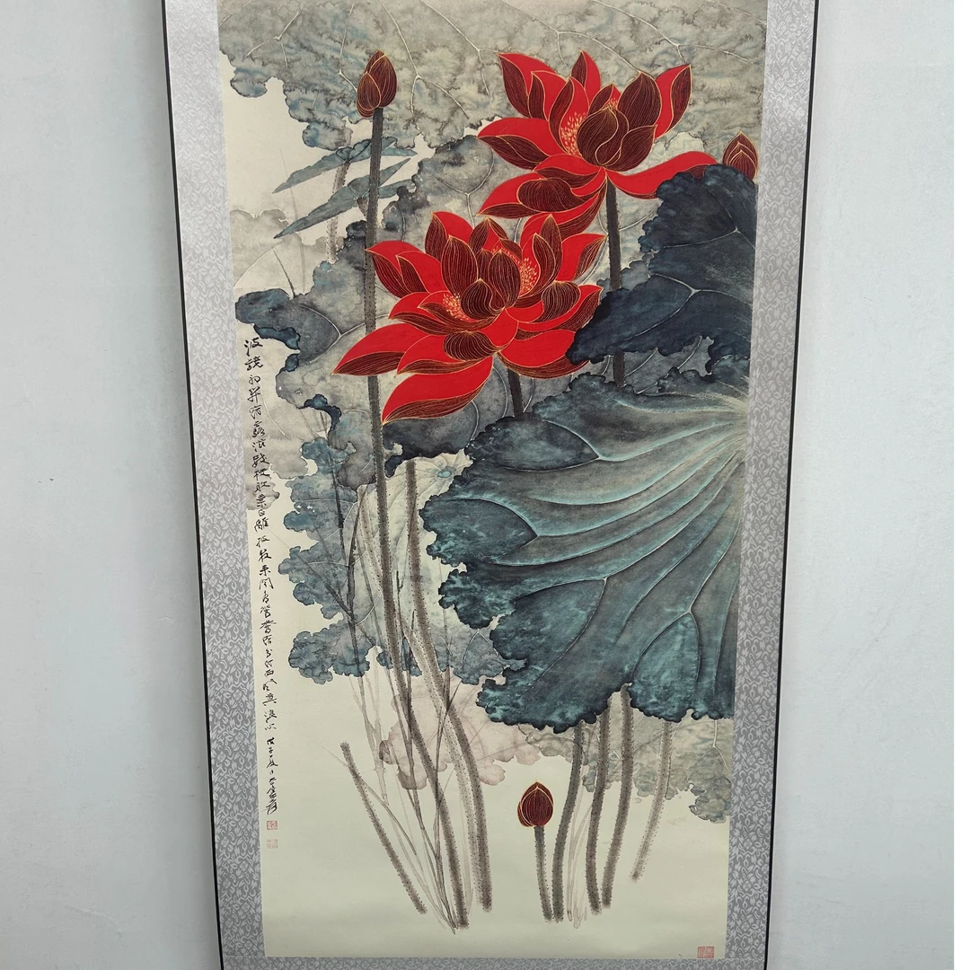 【金线荷花】143*60 高清复刻 家居软装