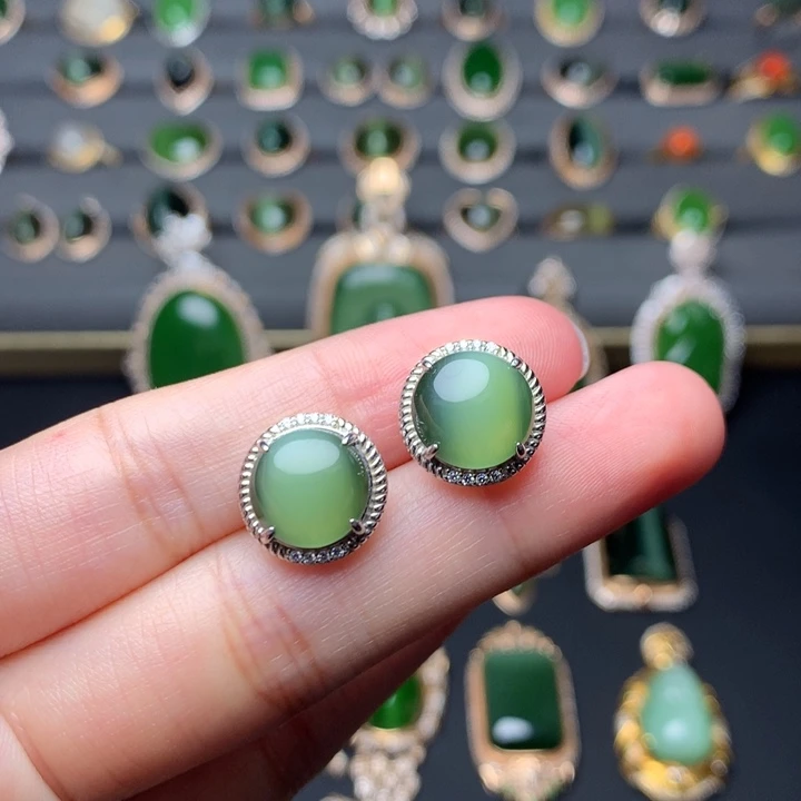 和田玉银S925镶嵌耳饰