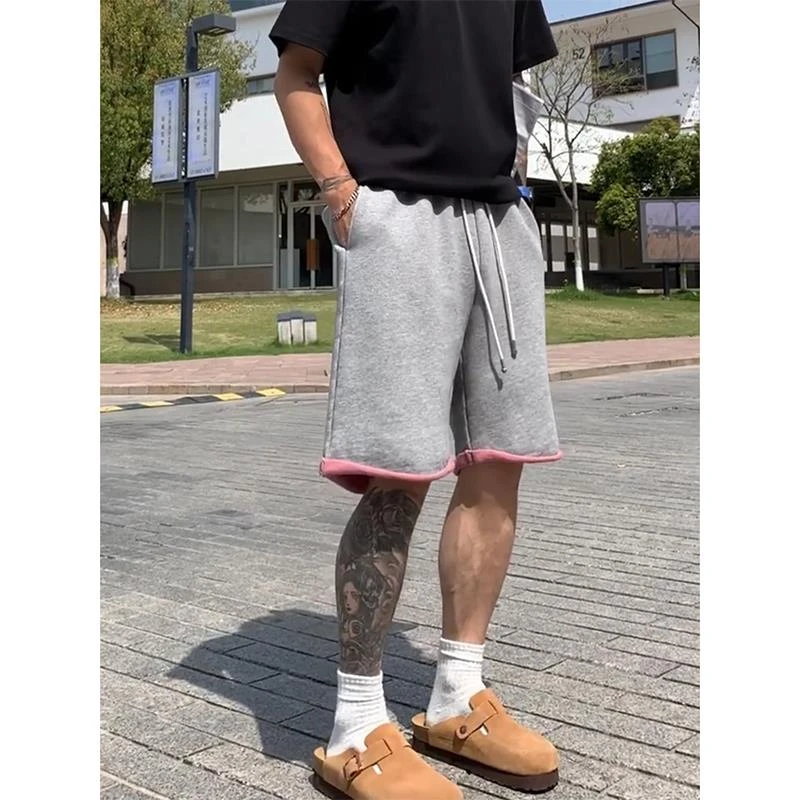 美式复古毛圈双色卷边短裤男夏季外穿重磅透气裤子篮球运动五分裤