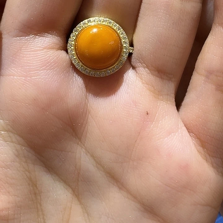 蔚***薇银S925镶嵌蜜蜡戒指戒指