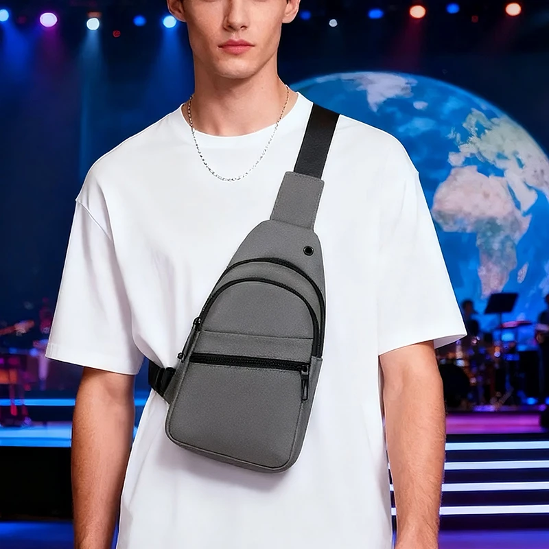 双层拉链男士胸包大容量防水耐磨轻便牛津布斜挎包休闲运动潮包袋