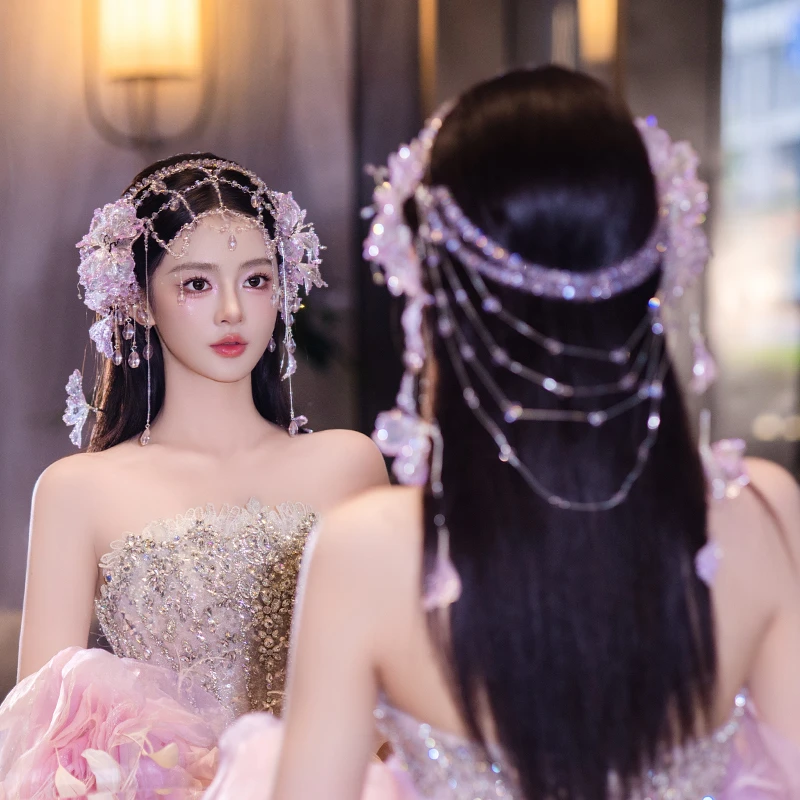 非金属仿水晶婚庆饰品 浅紫色新娘婚礼超仙灵动氛围发饰品D0577Z