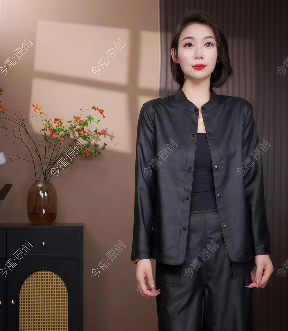 【宸香】原创高定；早秋新款油皮子老料百搭满分蚕丝复古女士外套