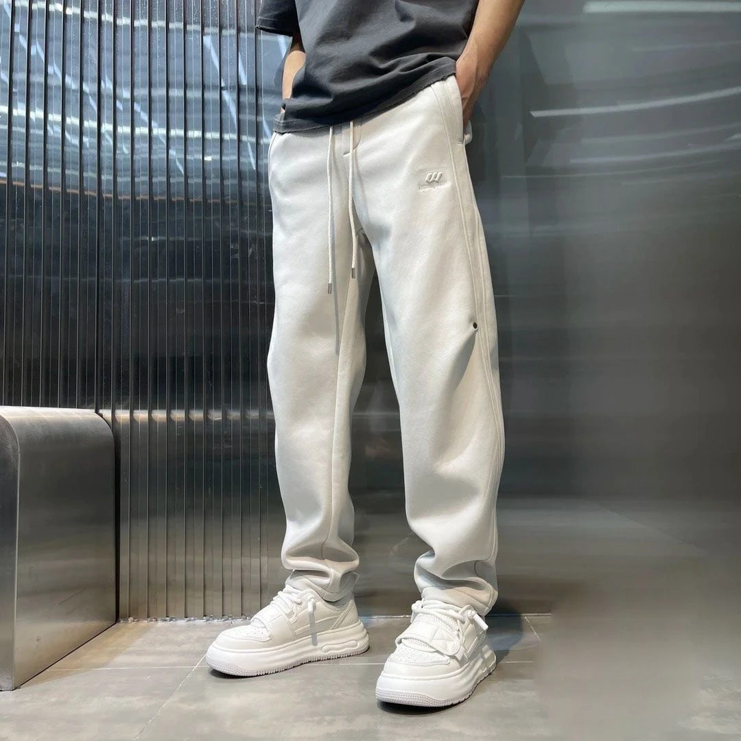 男士早秋冬季加绒纯色无弹力直筒裤厚款秋季休闲裤卫裤加厚长裤