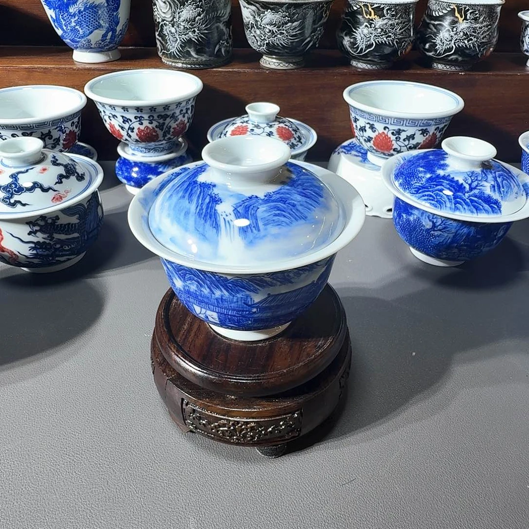泥塑盖碗手工手绘