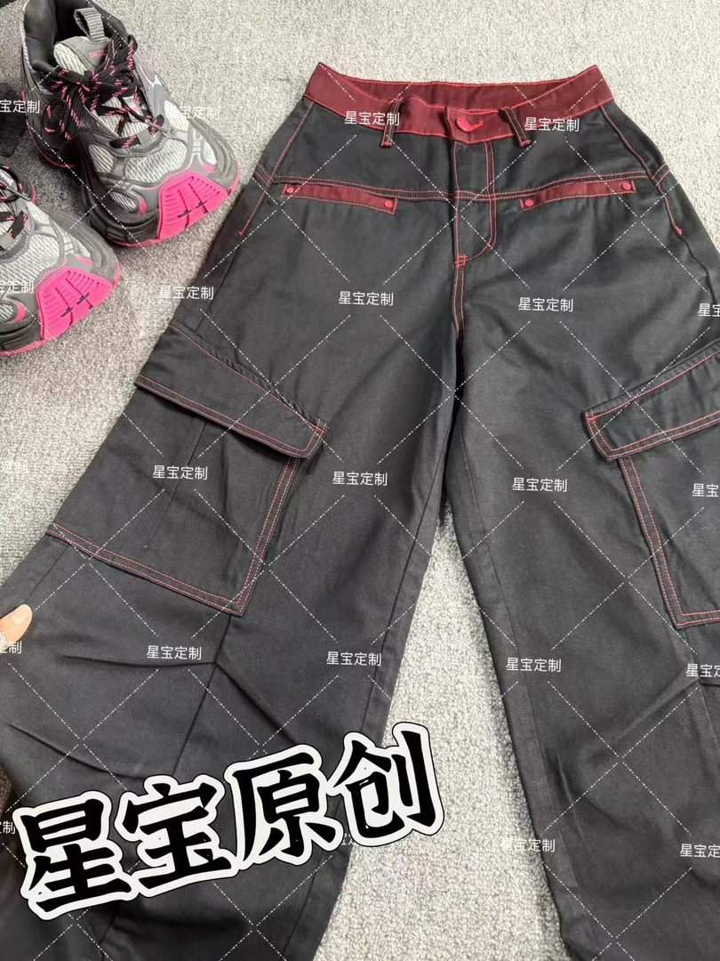 高腰牛仔裤女款爆款2025新款原创宽松小众设计ins风弯刀牛仔裤女