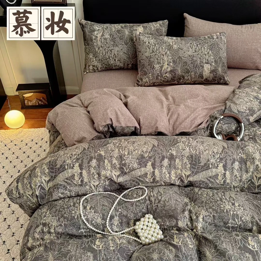 复古风提花亚麻皱皱纱系列四件套亚麻