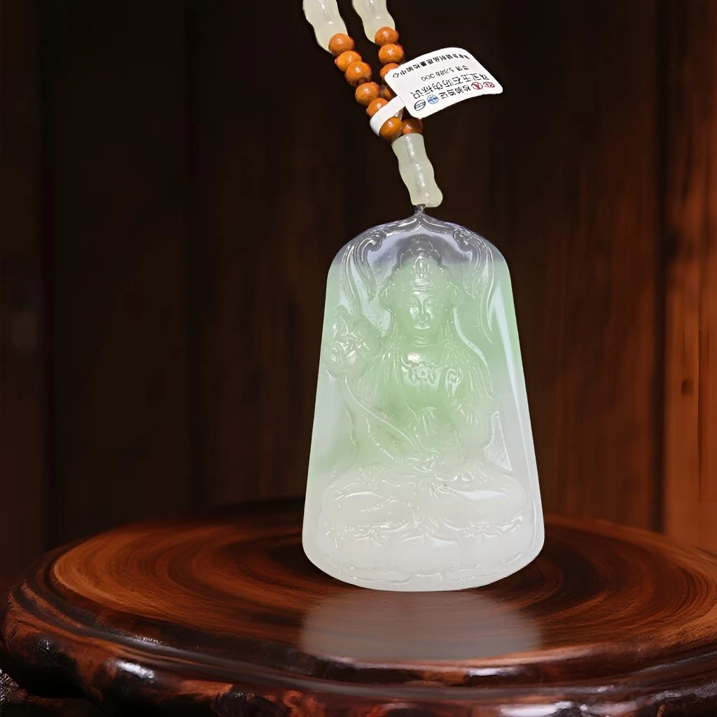 三色手持玉莲观音牌挂件