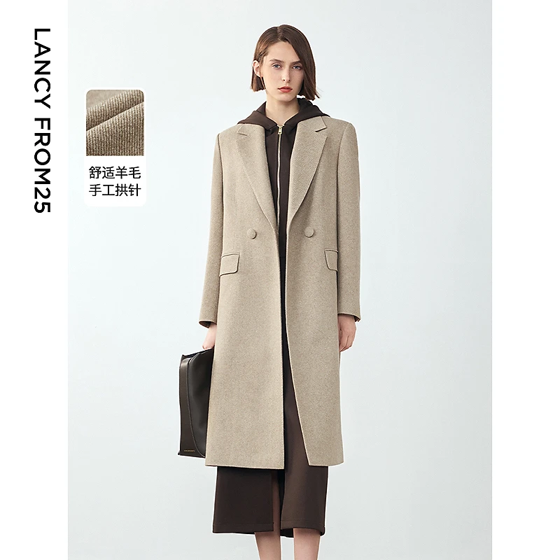 达人朗姿气质通勤复古法式廓形大衣外套2024冬新款毛呢外套