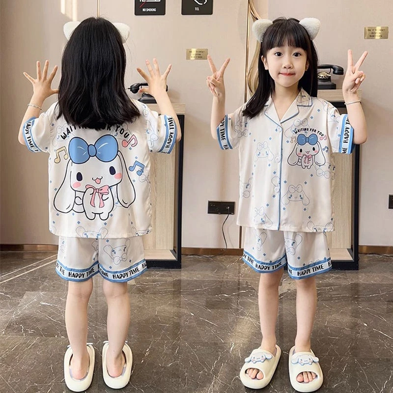 2025夏季新款儿童睡衣冰丝女童短袖6-12岁大童女孩公主夏天家居服