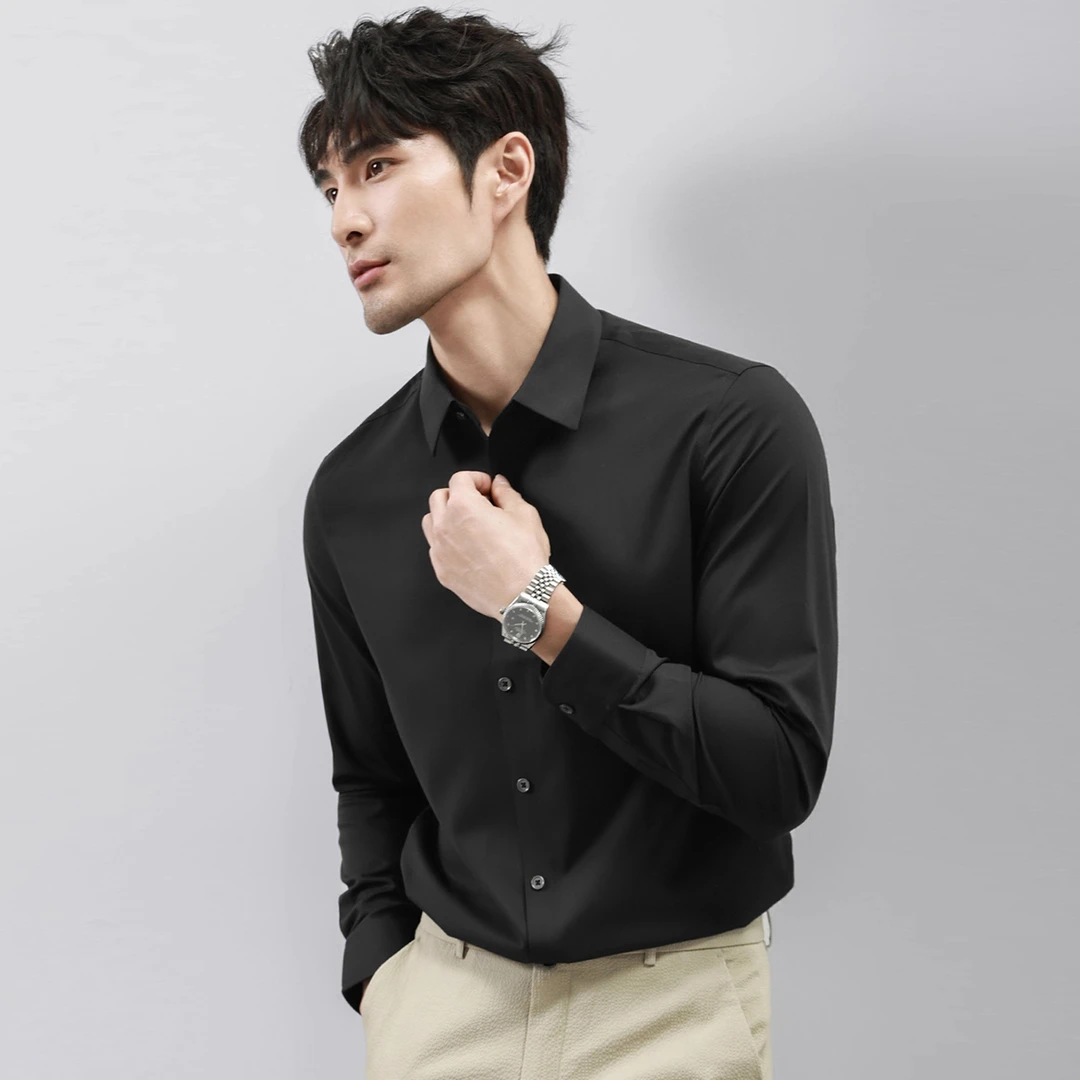 商务高级感纯色长袖衬衫男士无痕免烫轻奢通勤衬衫正装修身衬衣男