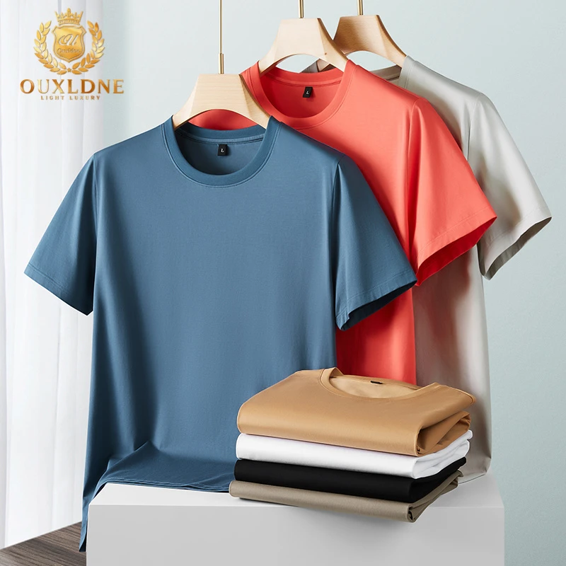 OUXLDNE纯色短袖t恤大码男装特大号圆领宽松弹力夏季薄款百搭半袖