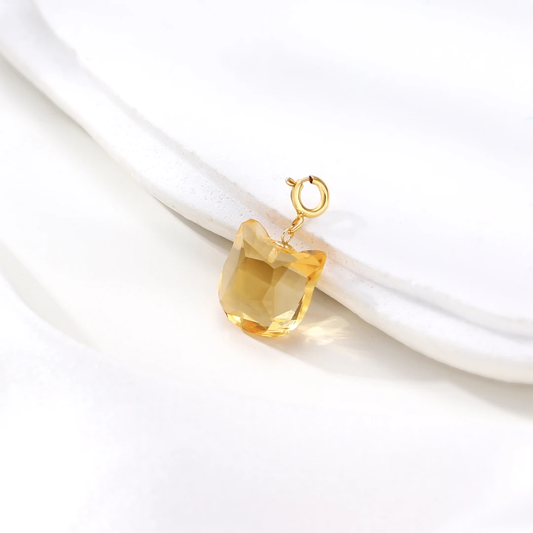 Tender Jinger25新款18K金镶嵌天然黄水晶招财猫吊坠（送银素链）