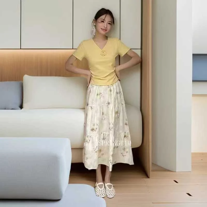 碎花时尚套装短袖夏装夏季网红气质小个子法式减龄裙子连衣裙