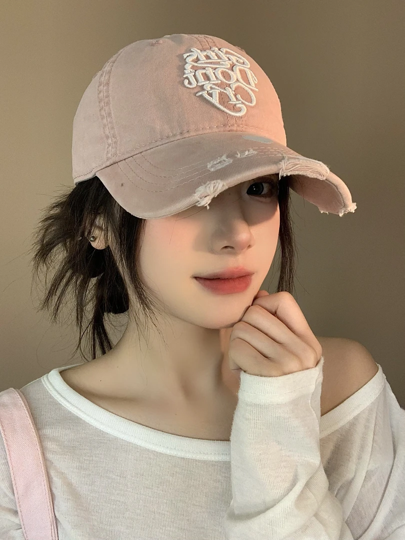 字母刺绣鸭舌帽女显脸小大帽檐加深高品质帽子防晒遮阳帽女士
