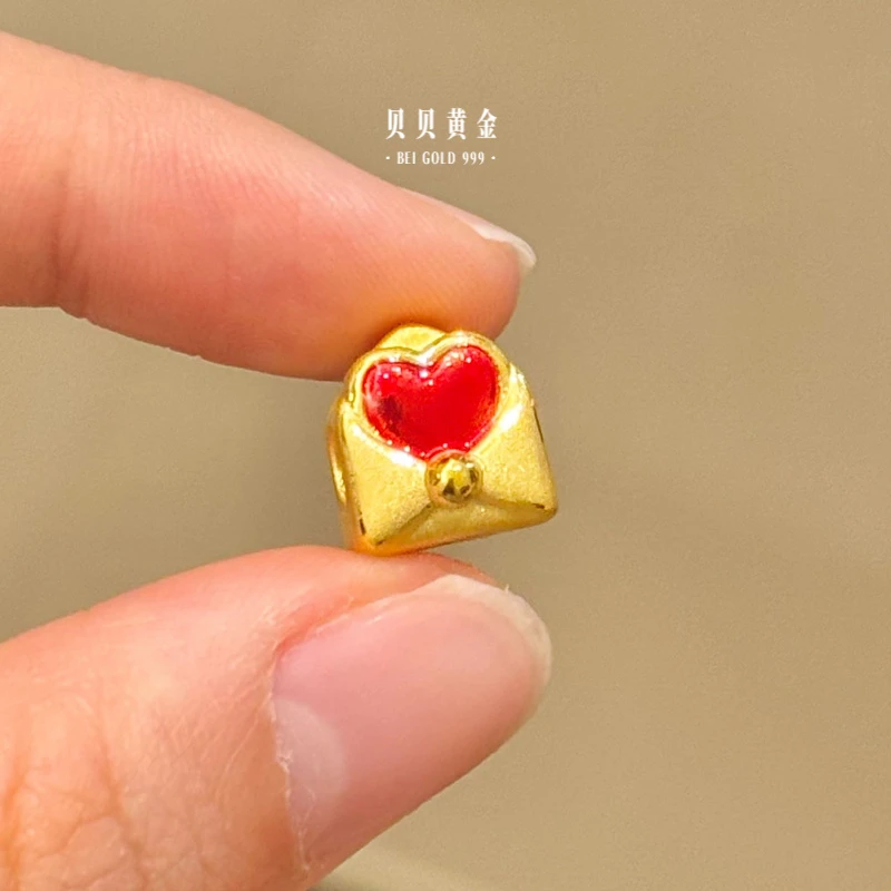 贝贝黄金 足金999 爱心信封 珐琅彩 转运珠 102