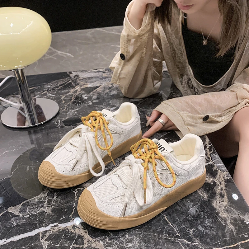小众潮流厚底白色板鞋女2024春秋季新款复古百搭低帮休闲鞋丑萌鞋