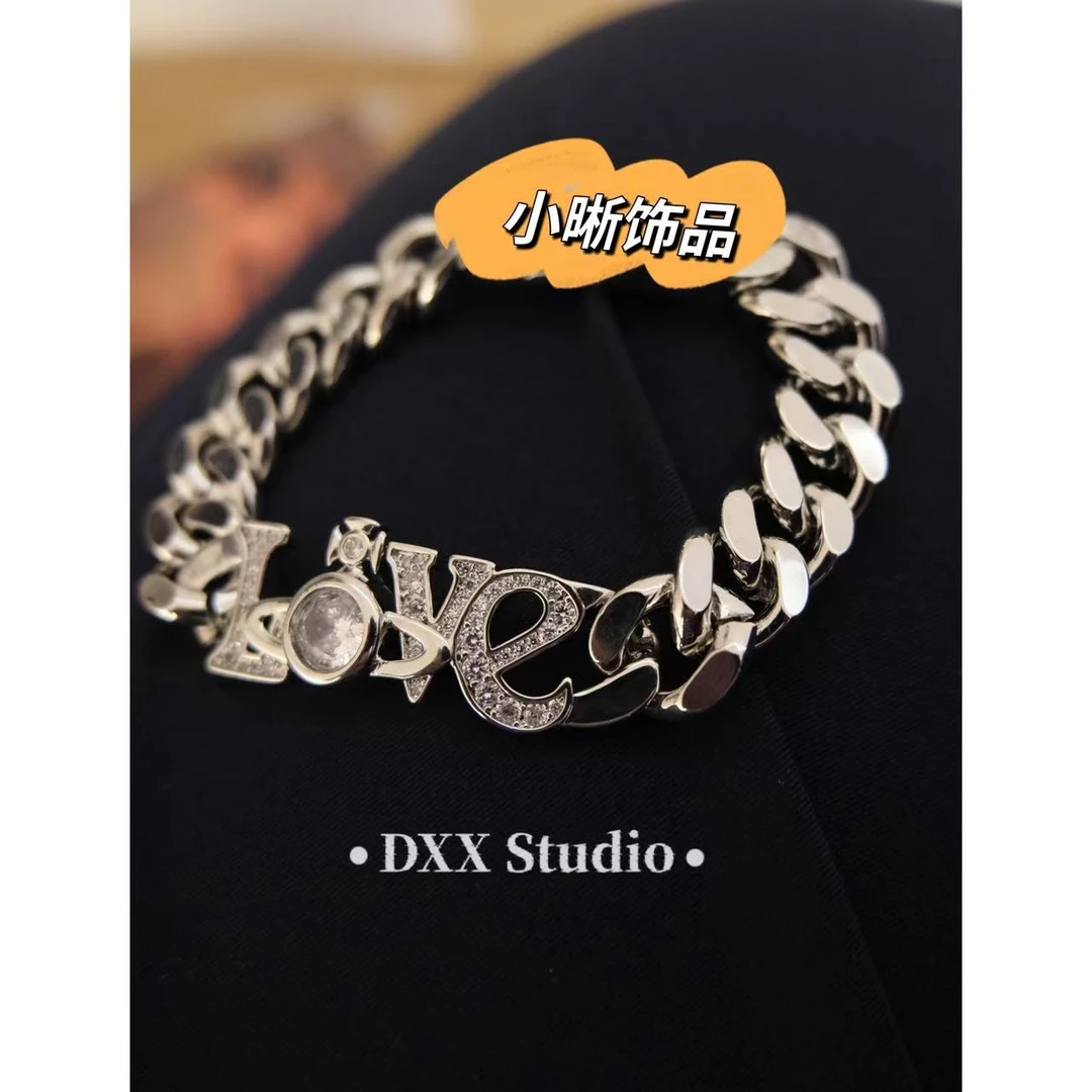 铜合金锆石手链 小众设计【love】古巴链ins手链47985