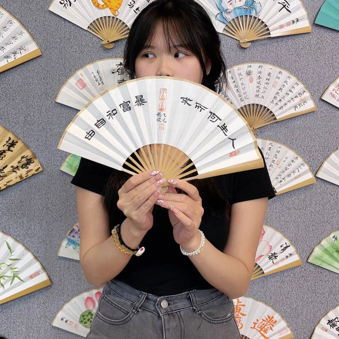 书法6寸玉竹-纯手绘-文玩扇骨（默认粘好）